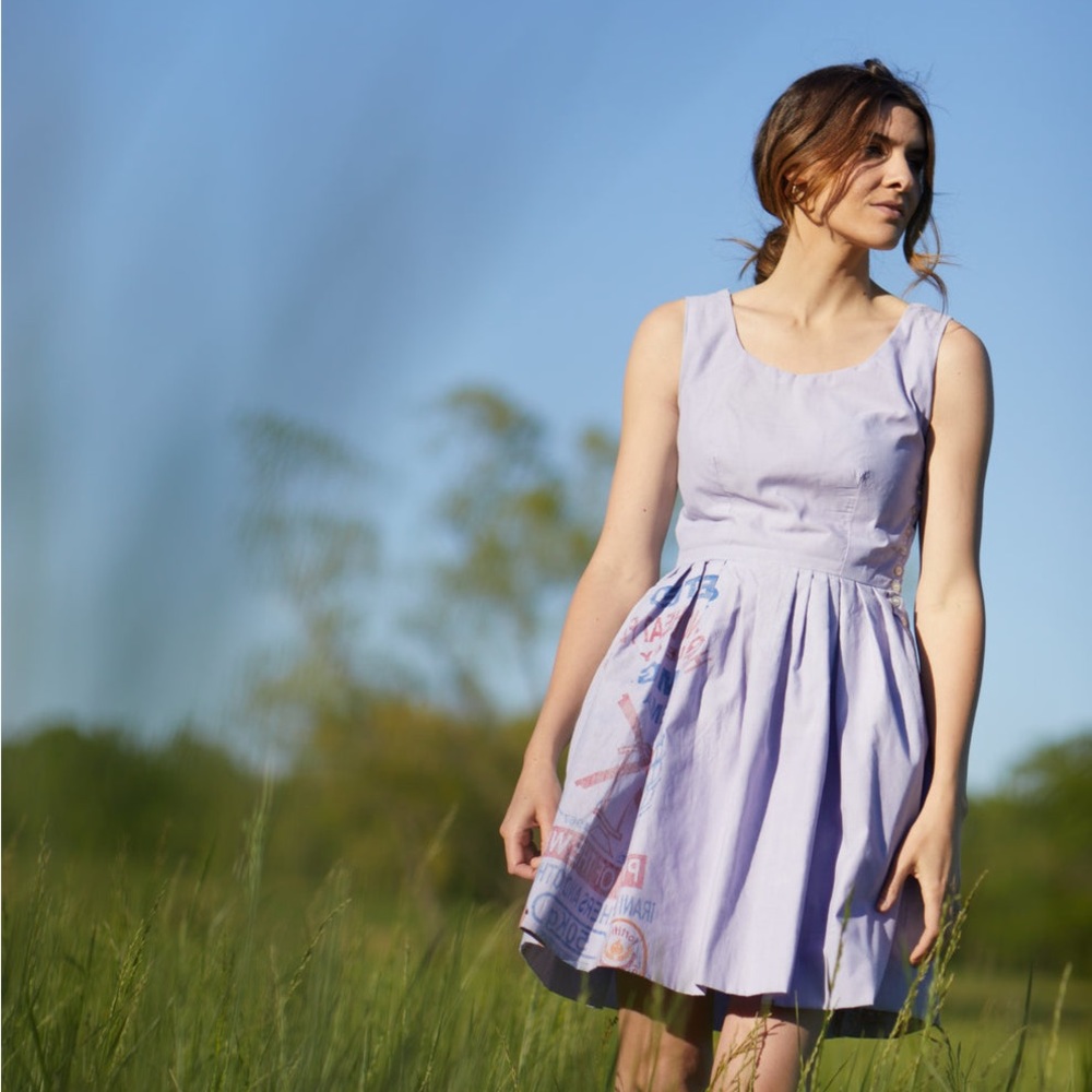 Liz Alig Lucy Recycled Flour Sack Dress in Hyacinth Purple